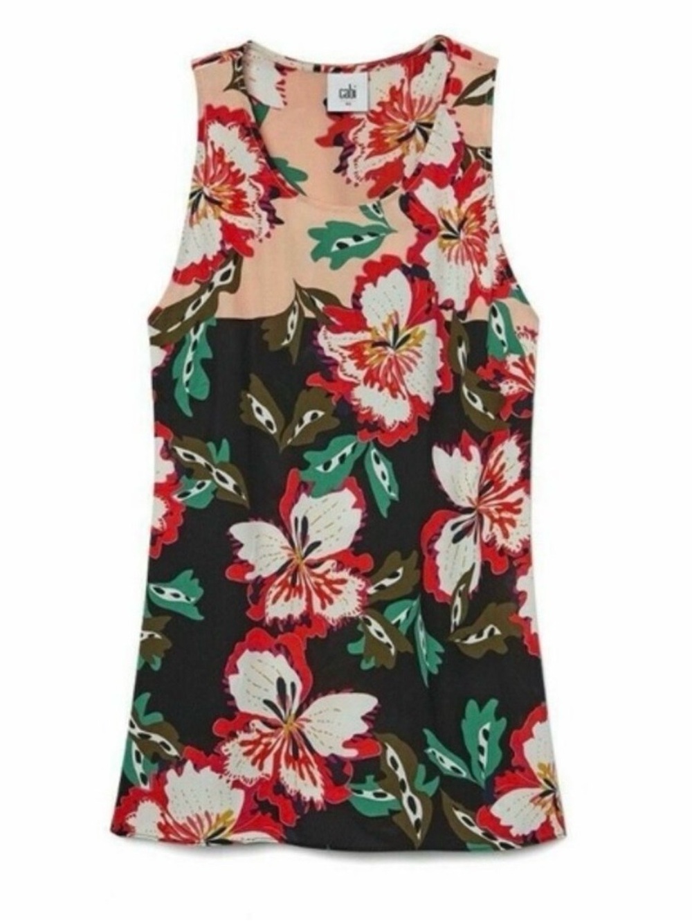CAbi Sleeveless Hibiscus Floral Tank in Black, Red, White - Picture 2 of 6